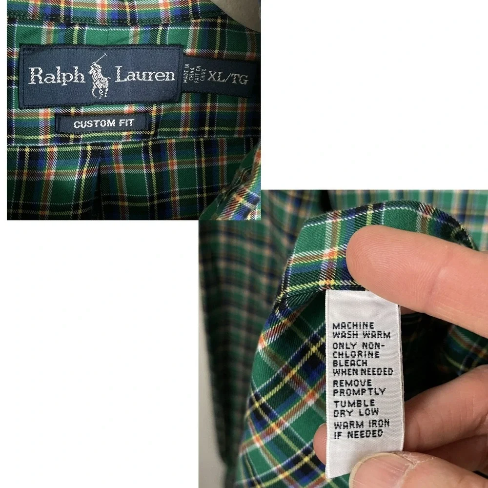 Polo Ralph Lauren Mens XL Custom Fit‎ Green Plaid Button Down Long Sleeve Shirt